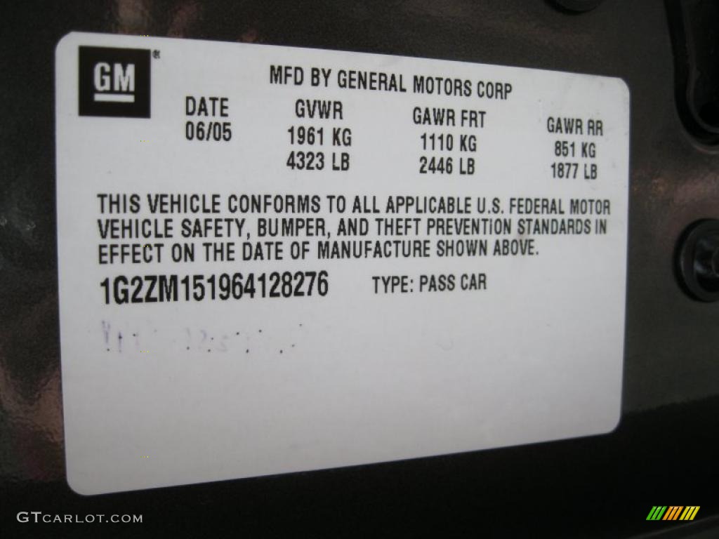 2006 Pontiac G6 GTP Coupe Info Tag Photo #49727149