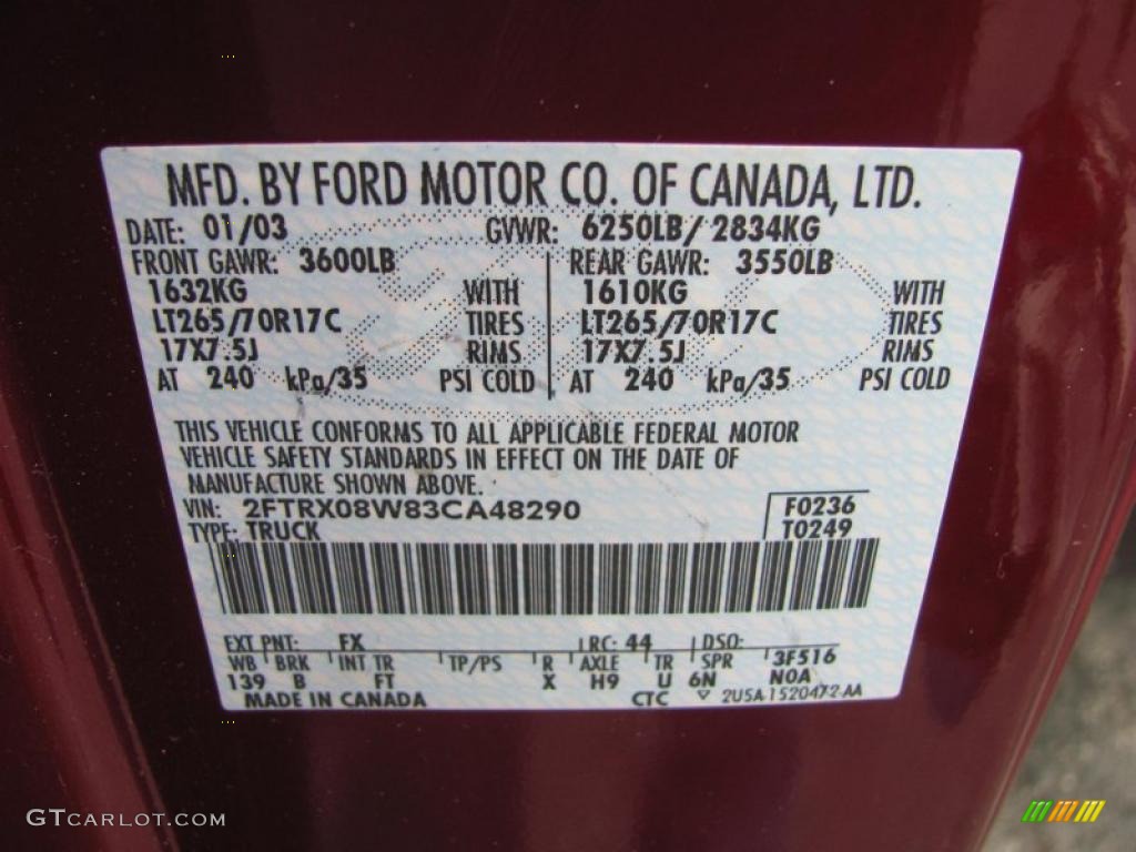2003 F150 Color Code FX for Burgundy Red Metallic Photo #49729024