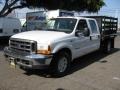 1999 Oxford White Ford F350 Super Duty XL Crew Cab Chassis Stake Truck  photo #3