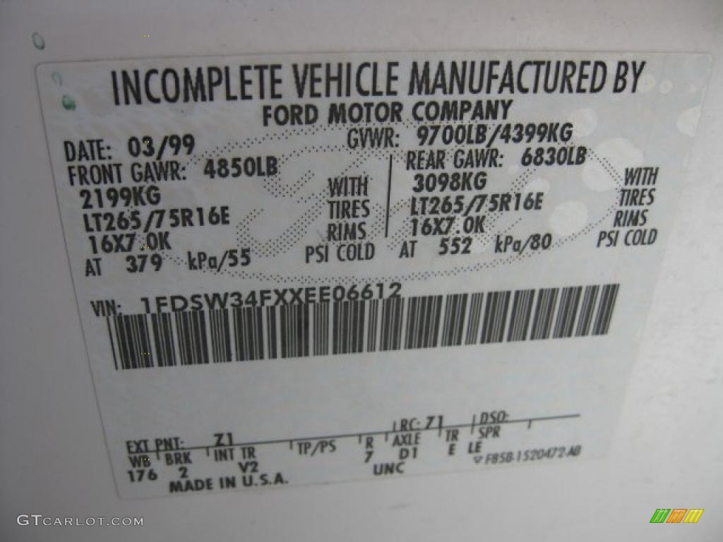 1999 Ford F350 Super Duty XL Crew Cab Chassis Stake Truck Color Code Photos