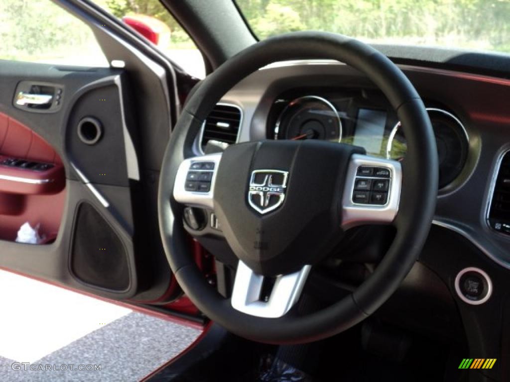 2011 Dodge Charger R/T Plus AWD Black/Radar Red Steering Wheel Photo #49736896