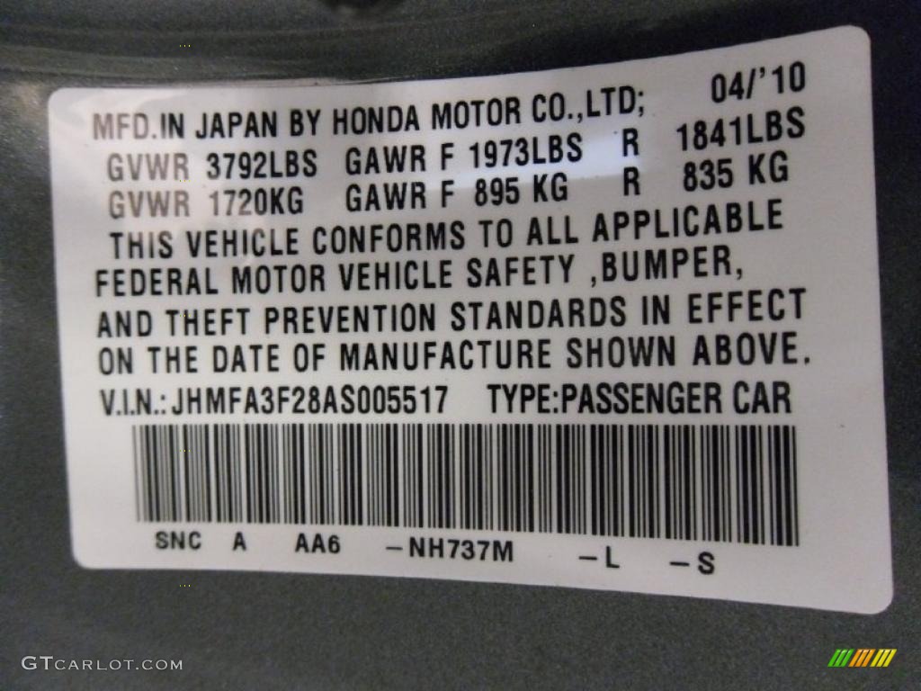 2010 Civic Color Code NH737M for Polished Metal Metallic Photo #49742920