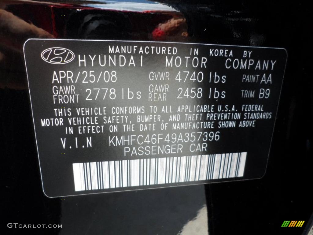 2009 Azera Color Code AA for Black Onyx Pearl Photo #49744885