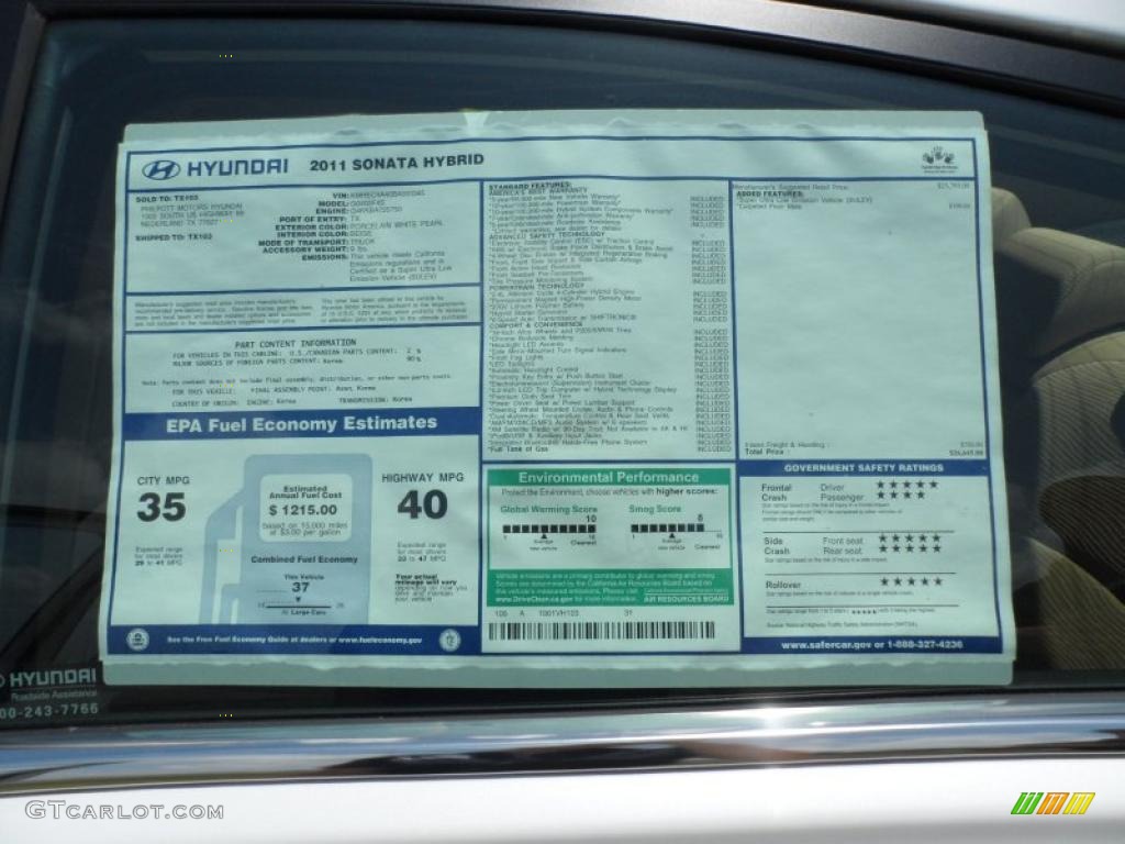 2011 Hyundai Sonata Hybrid Window Sticker Photo #49764169