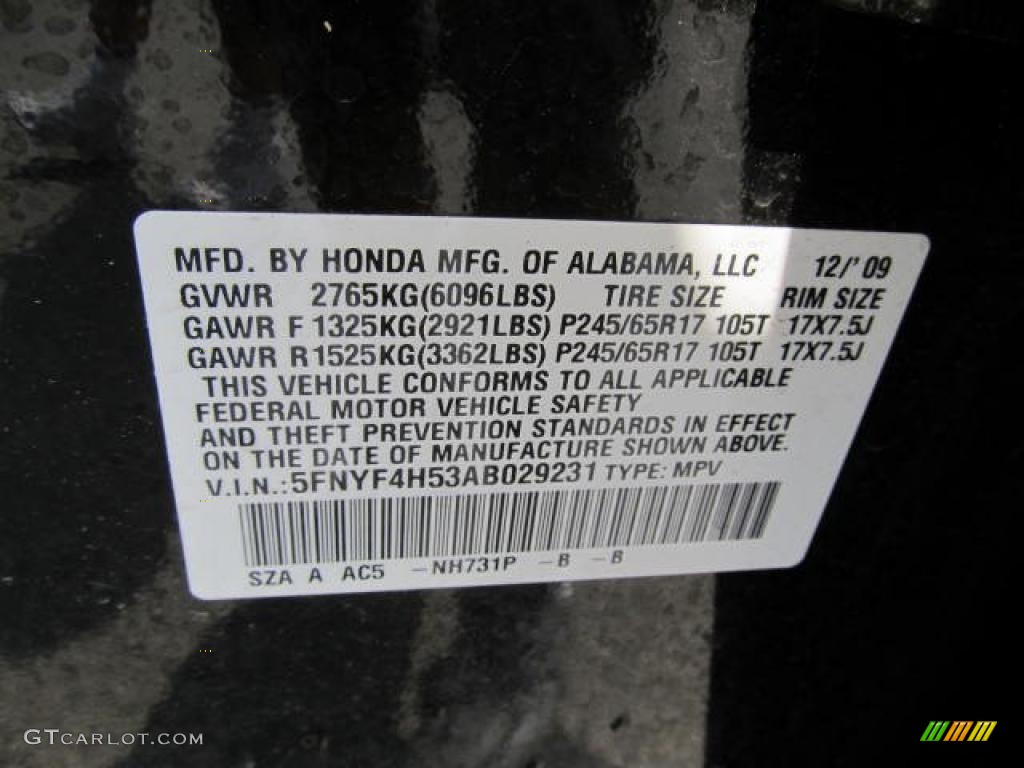2010 Pilot Color Code NH731P for Crystal Black Pearl Photo #49764844
