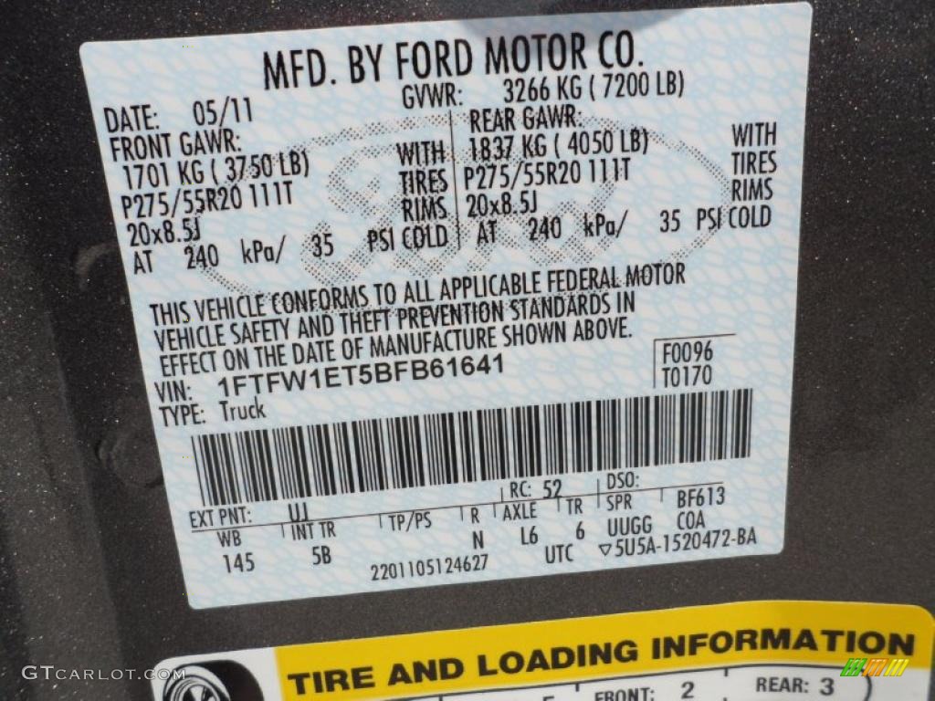 2011 F150 Color Code UJ for Sterling Grey Metallic Photo #49765318