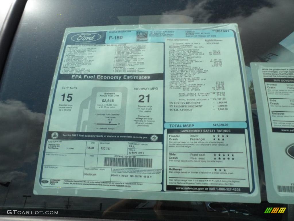 2011 Ford F150 FX4 SuperCrew 4x4 Window Sticker Photo #49765336