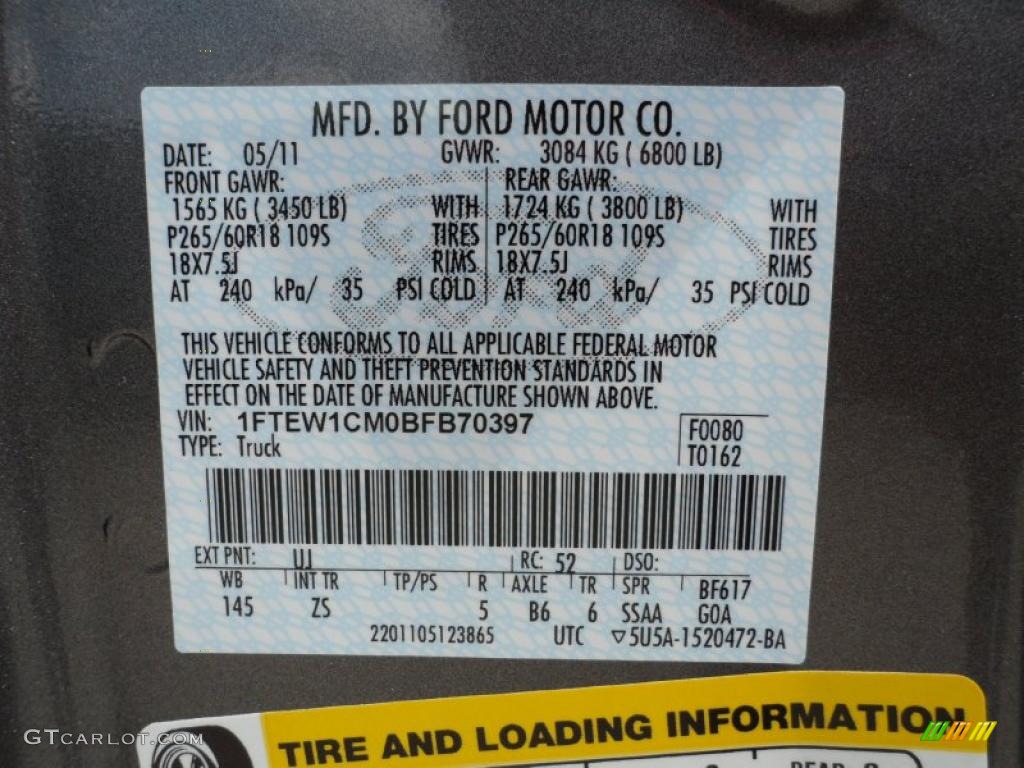 2011 F150 Color Code UJ for Sterling Grey Metallic Photo #49767112