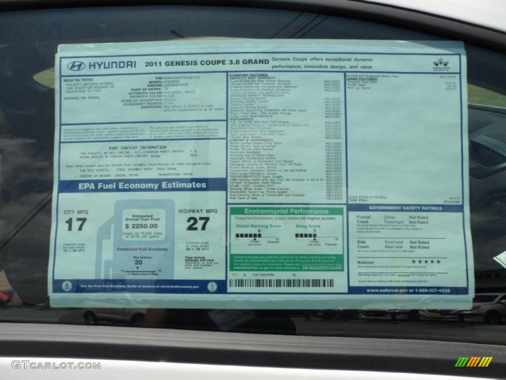 2011 Hyundai Genesis Coupe 3.8 Grand Touring Window Sticker Photo #49769419