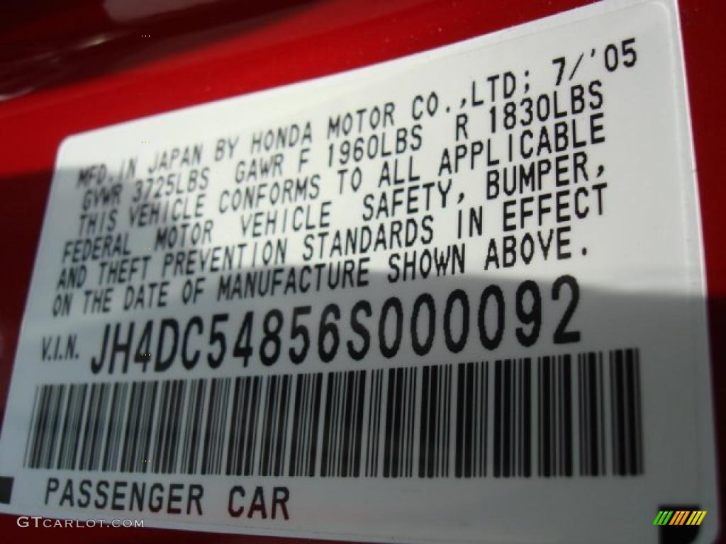 2006 Acura RSX Sports Coupe Info Tag Photo #49770067