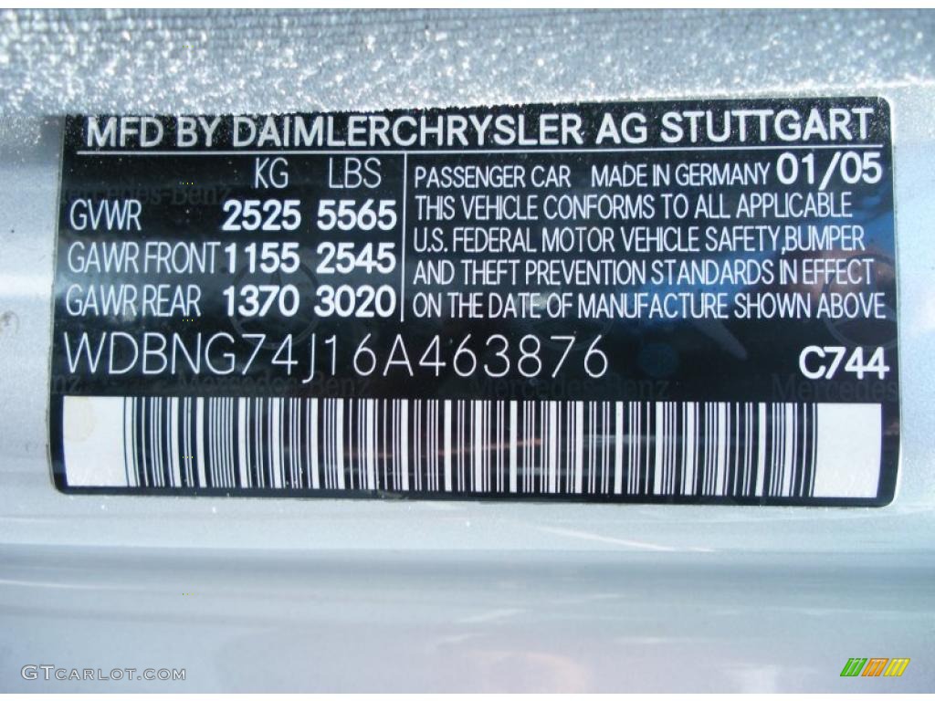 2006 Mercedes-Benz S 55 AMG Sedan Color Code Photos
