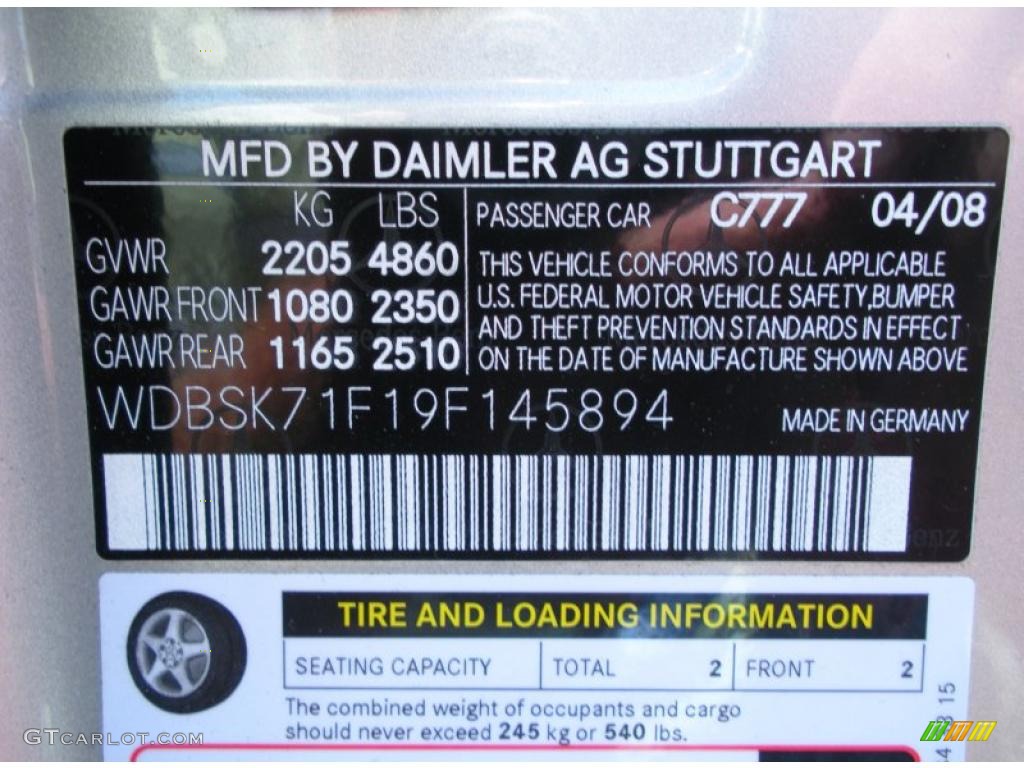 2009 SL Color Code 777 for Silver Arrow Silver Metallic Photo #49772896