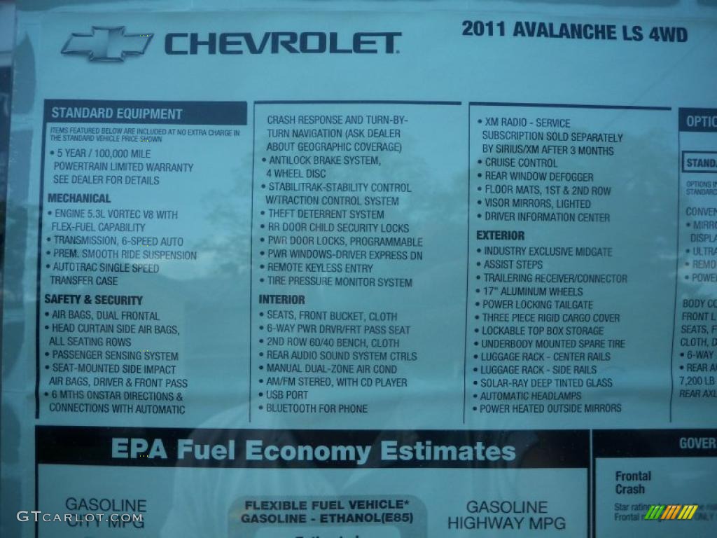 2011 Chevrolet Avalanche LS 4x4 Window Sticker Photo #49776181