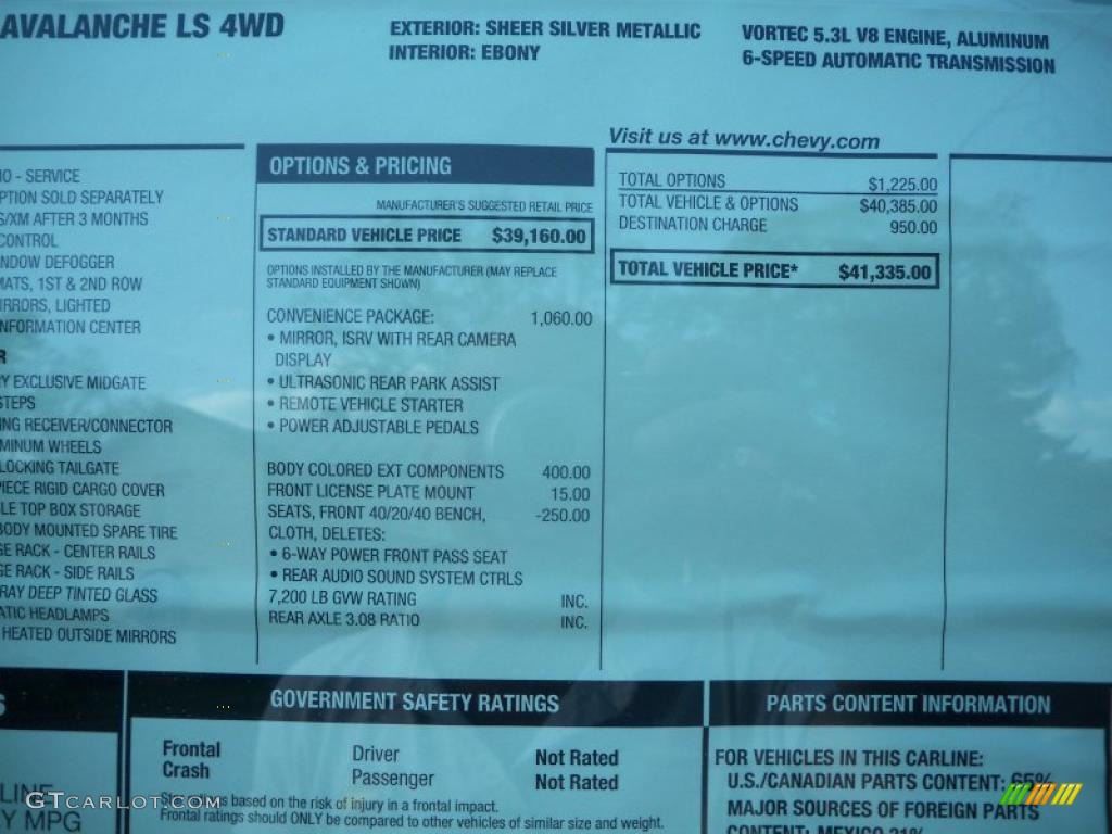 2011 Chevrolet Avalanche LS 4x4 Window Sticker Photo #49776196