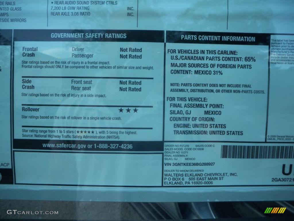 2011 Chevrolet Avalanche LS 4x4 Window Sticker Photo #49776223