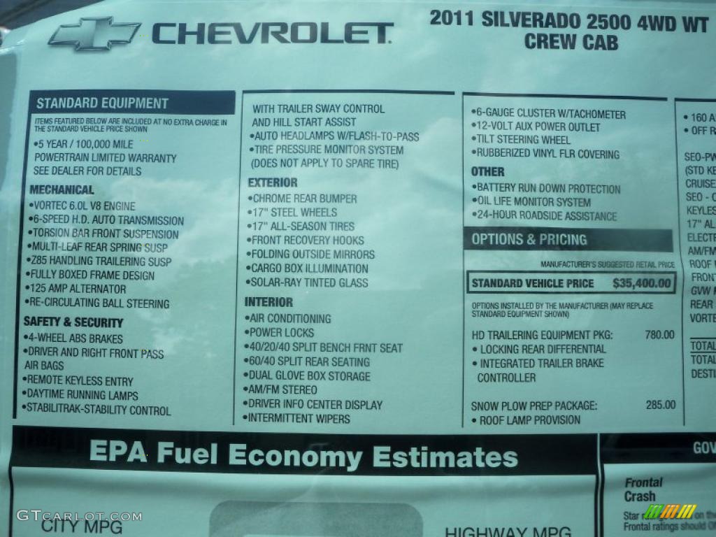2011 Chevrolet Silverado 2500HD LS Crew Cab 4x4 Window Sticker Photo #49776748