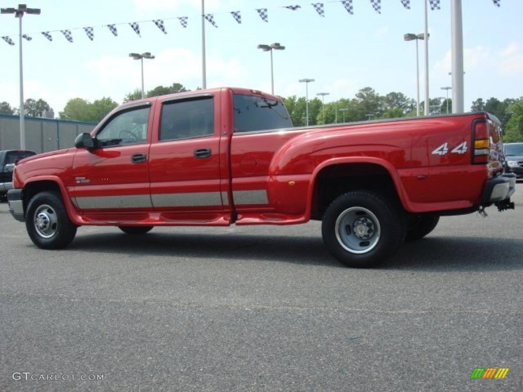 2003 Silverado 3500 LT Crew Cab 4x4 Dually - Victory Red / Tan photo #3