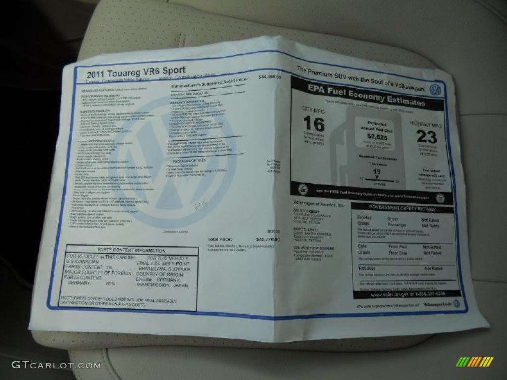 2011 Volkswagen Touareg VR6 FSI Sport 4XMotion Window Sticker Photo #49779791
