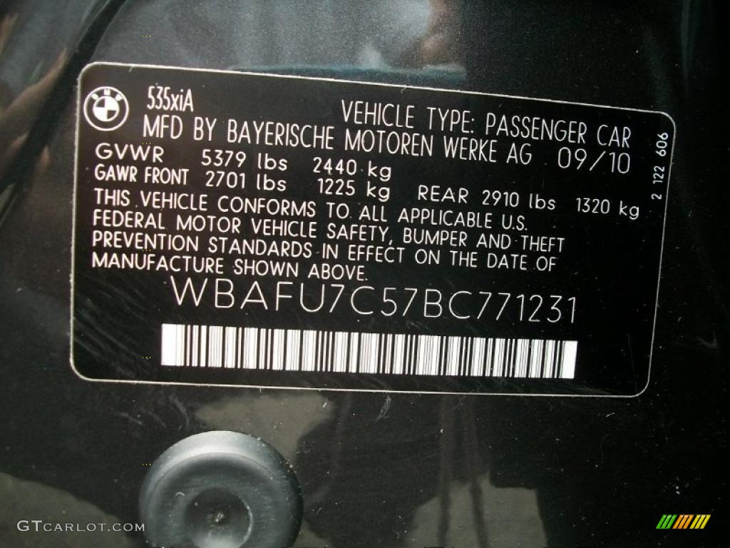 2011 BMW 5 Series 535i xDrive Sedan Info Tag Photo #49780175