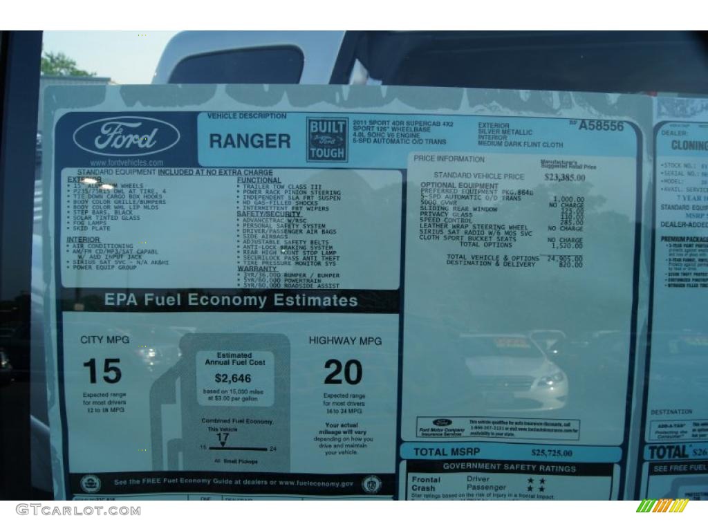 2011 Ford Ranger Sport SuperCab Window Sticker Photo #49782551