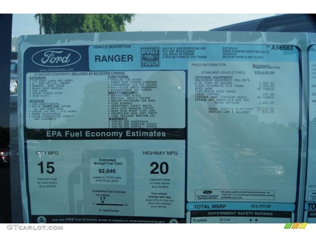 2011 Ford Ranger XLT SuperCab Window Sticker Photo #49783019