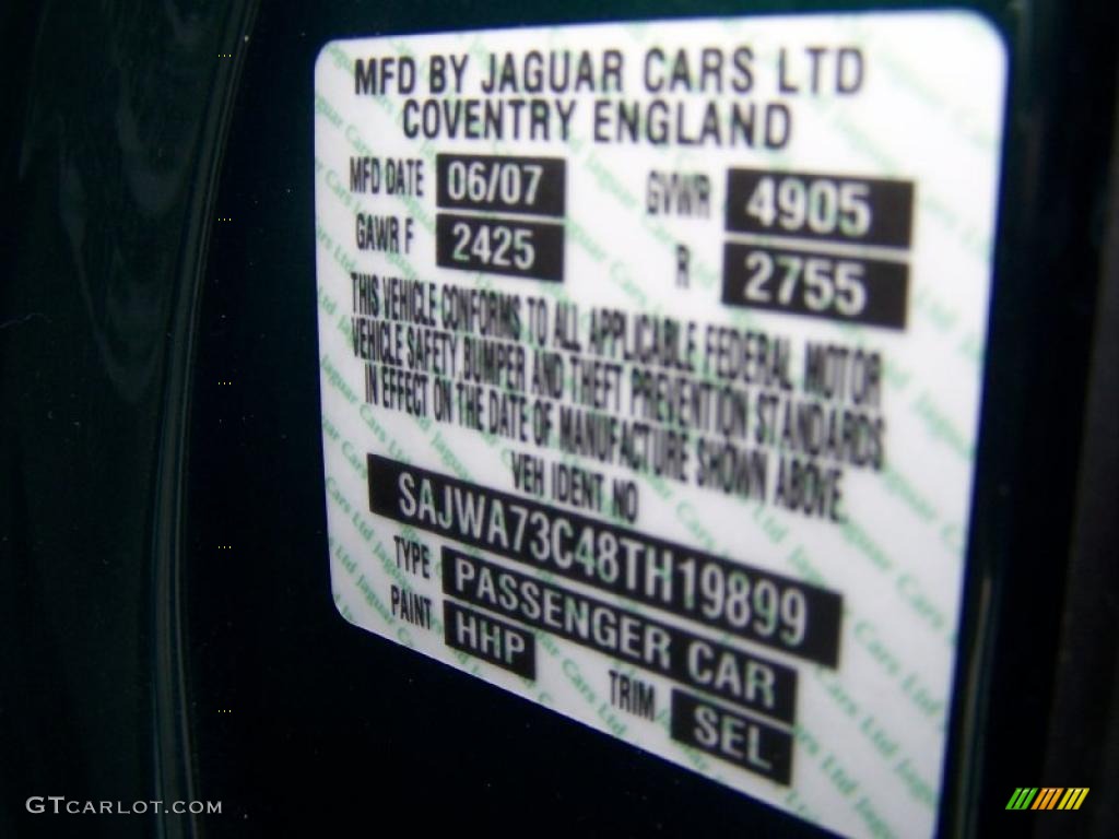 2008 Jaguar XJ XJR Color Code Photos