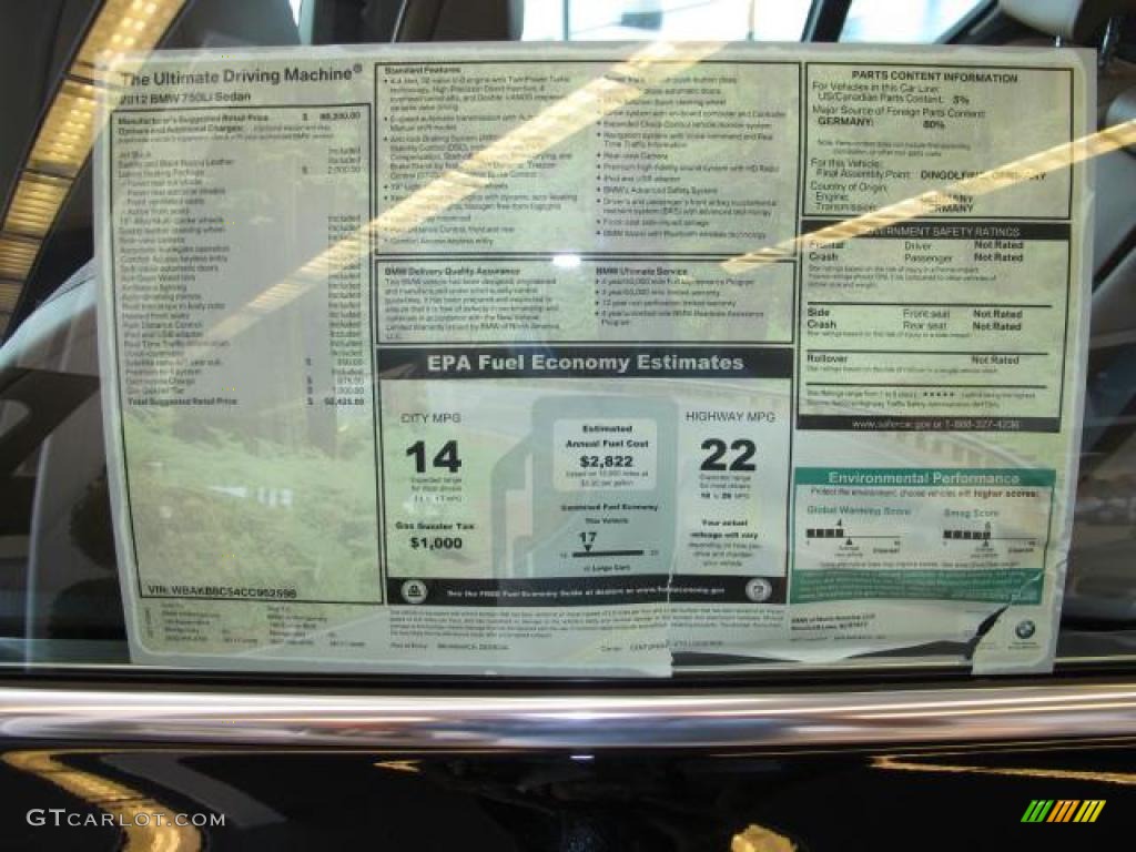 2012 BMW 7 Series 750Li Sedan Window Sticker Photo #49785440
