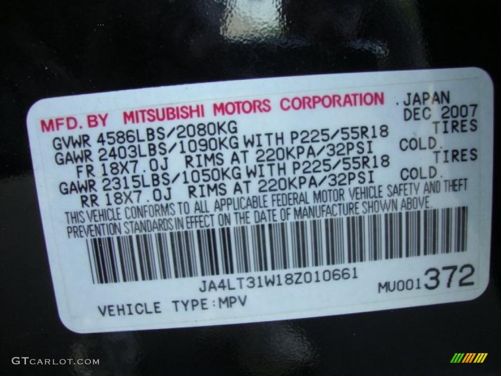 2008 Mitsubishi Outlander SE 4WD Info Tag Photos