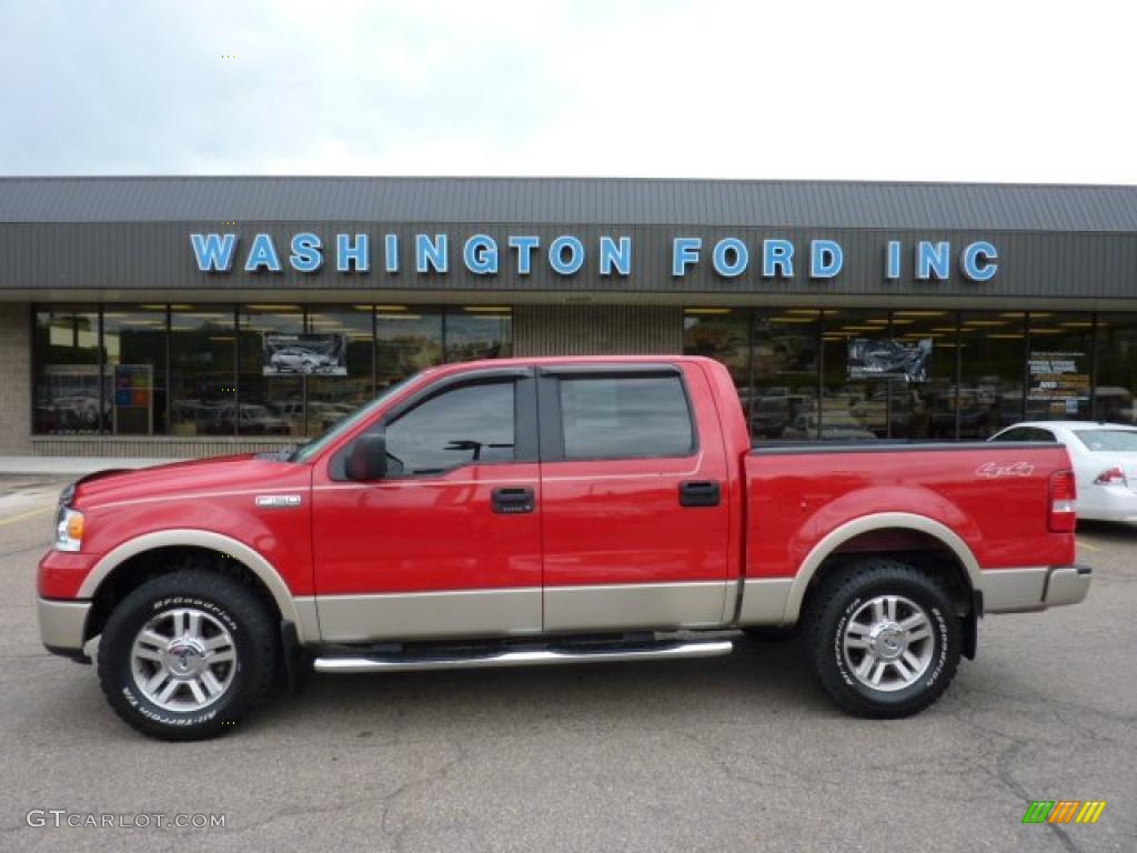 2008 F150 Lariat SuperCrew 4x4 - Bright Red / Tan photo #1