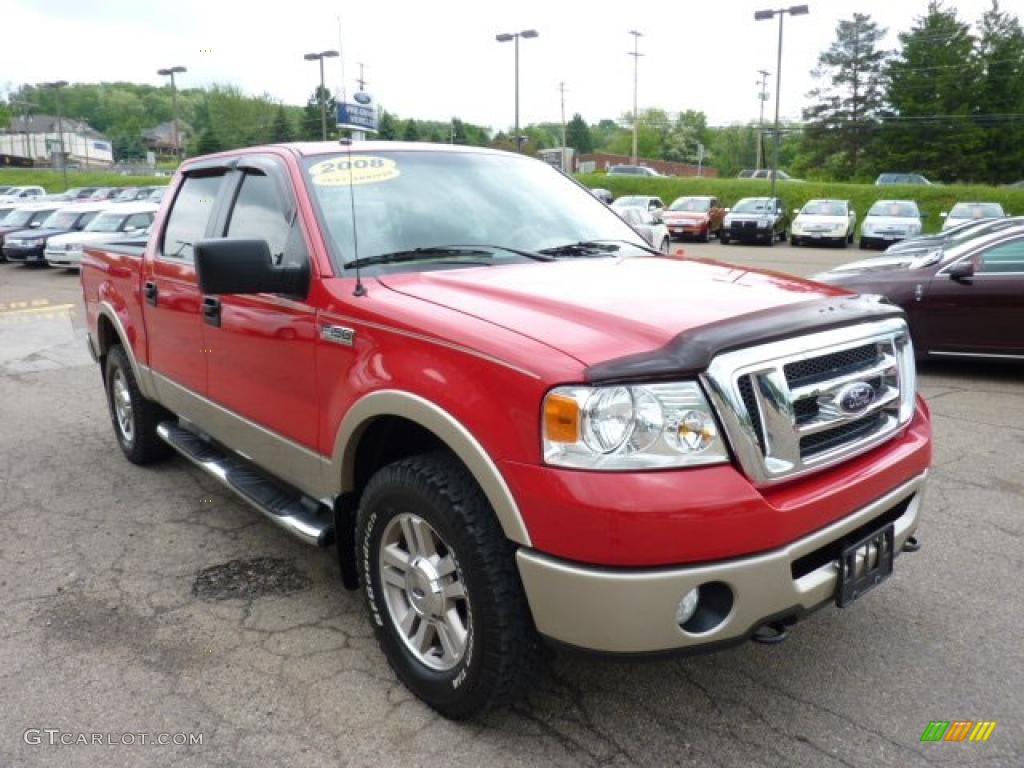 2008 F150 Lariat SuperCrew 4x4 - Bright Red / Tan photo #6