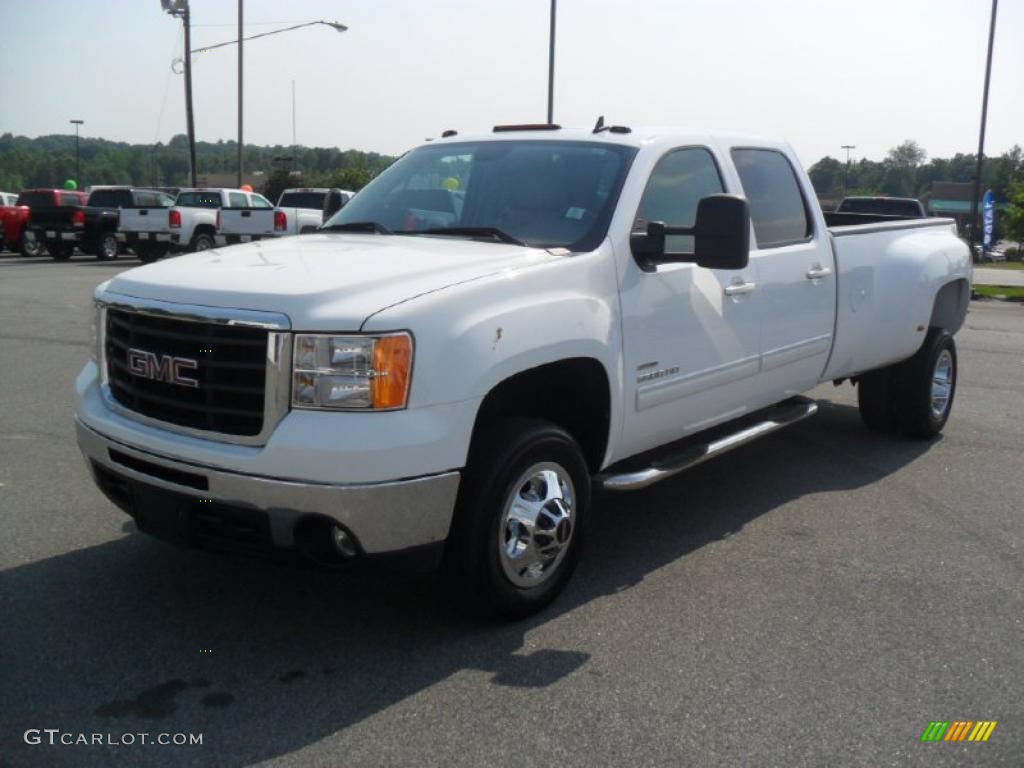 2010 Sierra 3500HD SLT Crew Cab 4x4 Dually - Summit White / Very Dark Cashmere/Light Cashmere photo #1