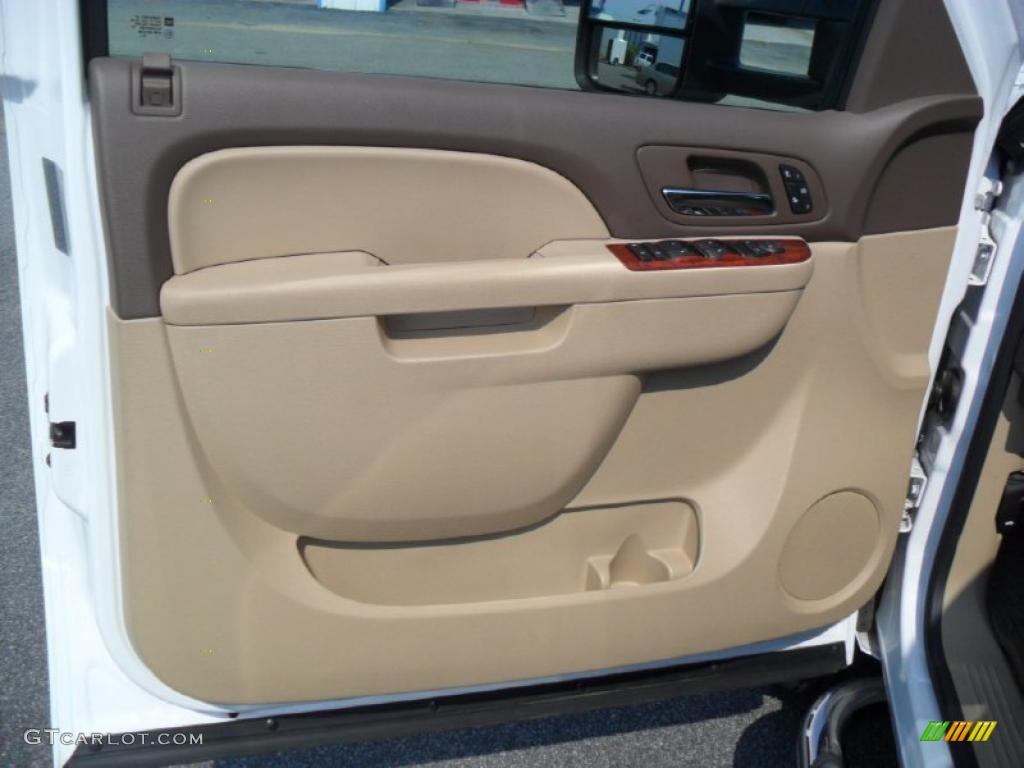 2010 GMC Sierra 3500HD SLT Crew Cab 4x4 Dually Very Dark Cashmere/Light Cashmere Door Panel Photo #49793057