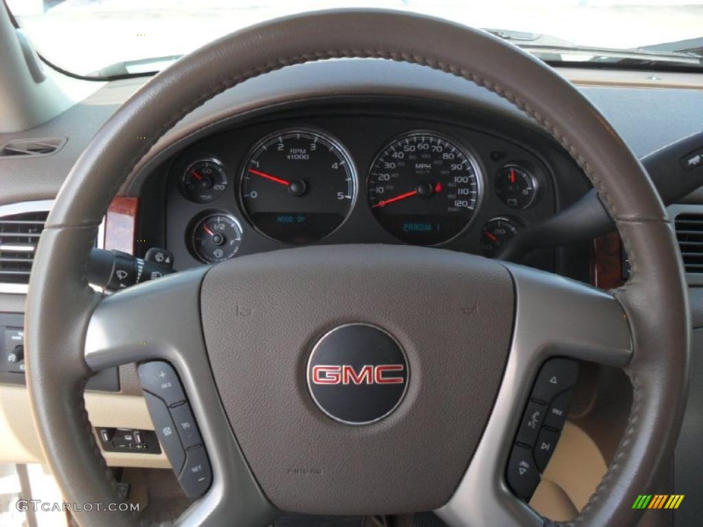 2010 GMC Sierra 3500HD SLT Crew Cab 4x4 Dually Very Dark Cashmere/Light Cashmere Steering Wheel Photo #49793075