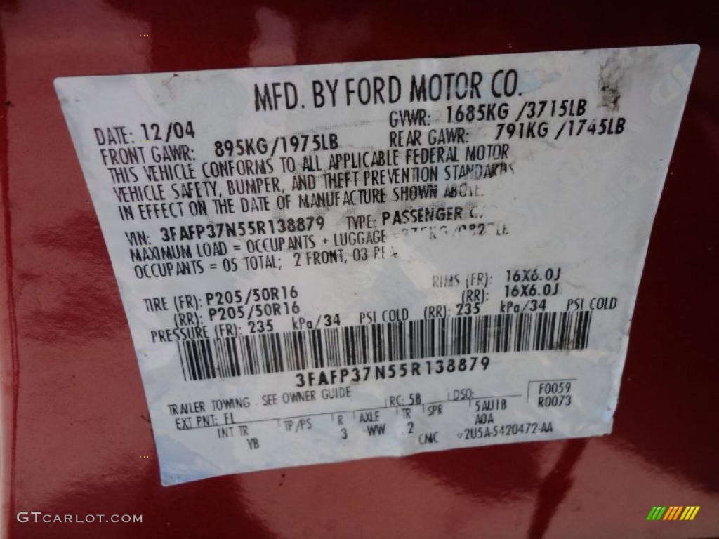 2005 Focus Color Code FL for Sangria Red Metallic Photo #49794368