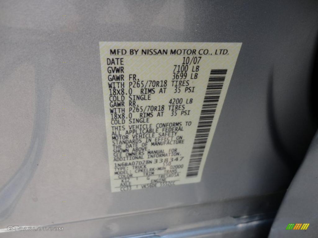 2008 Nissan Titan XE Crew Cab Color Code Photos