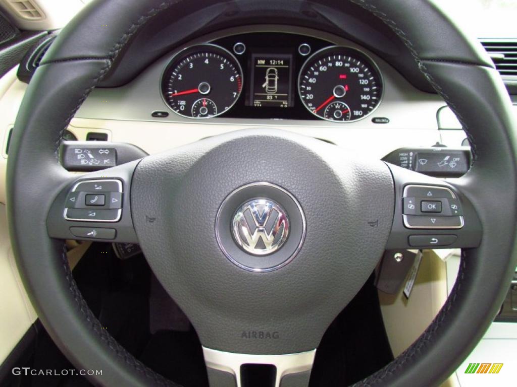 2011 Volkswagen CC Sport Cornsilk Beige/Black Steering Wheel Photo #49797179