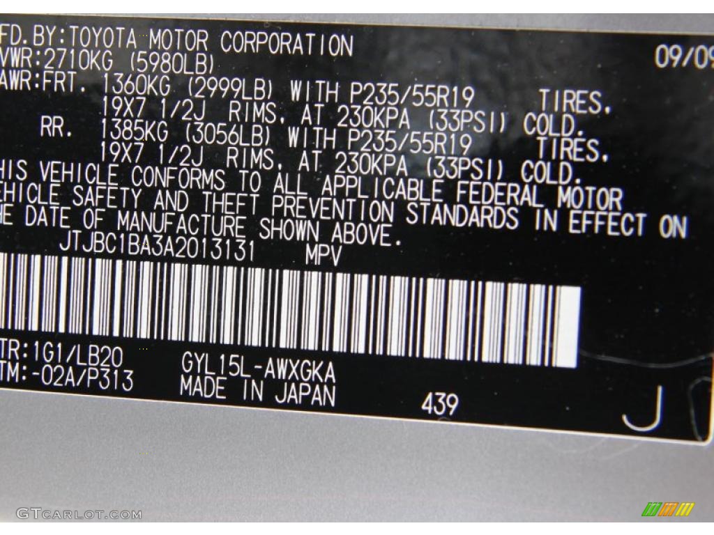 2010 RX Color Code 1G1 for Tungsten Silver Pearl Photo #49808538