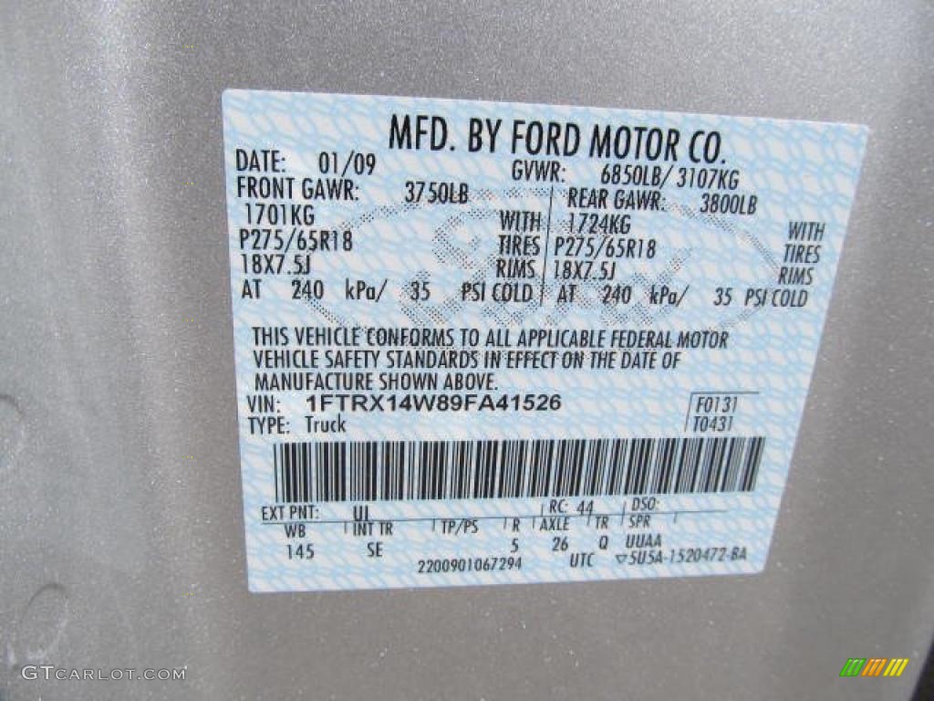 2009 F150 Color Code UI for Brilliant Silver Metallic Photo #49813095