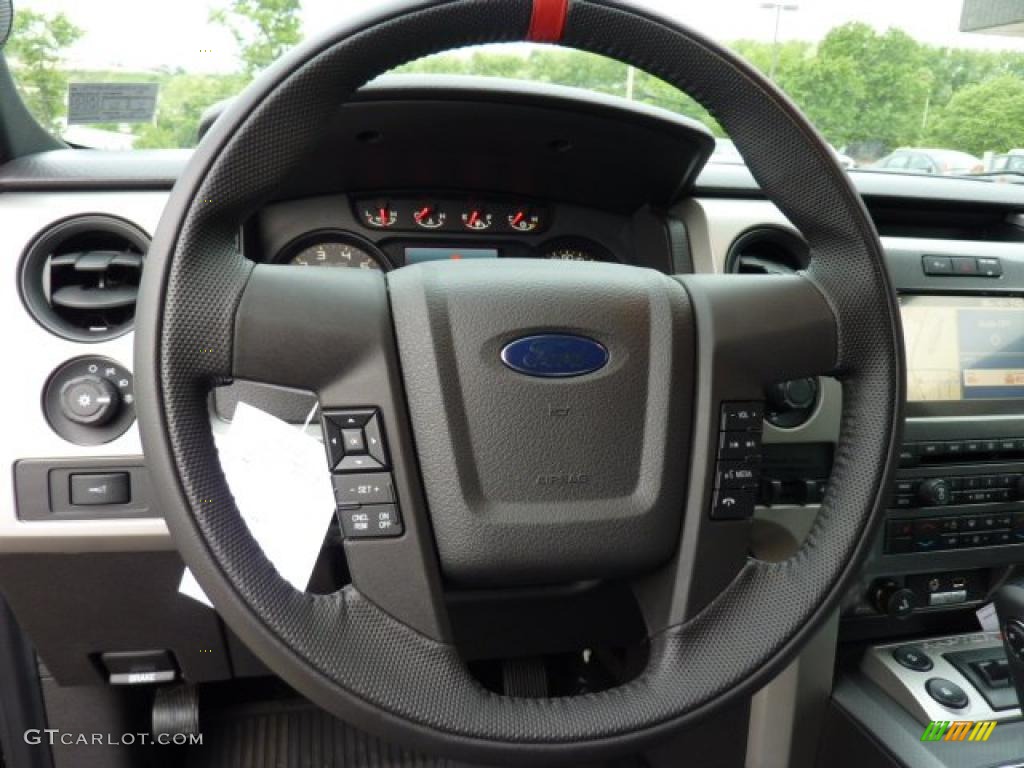 2011 Ford F150 SVT Raptor SuperCrew 4x4 Raptor Black Steering Wheel Photo #49821202