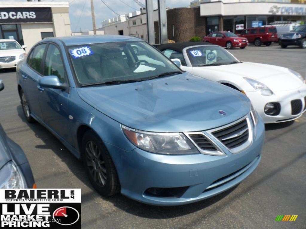 2008 9-3 2.0T Sport Sedan - Ice Blue Metallic / Parchment photo #1