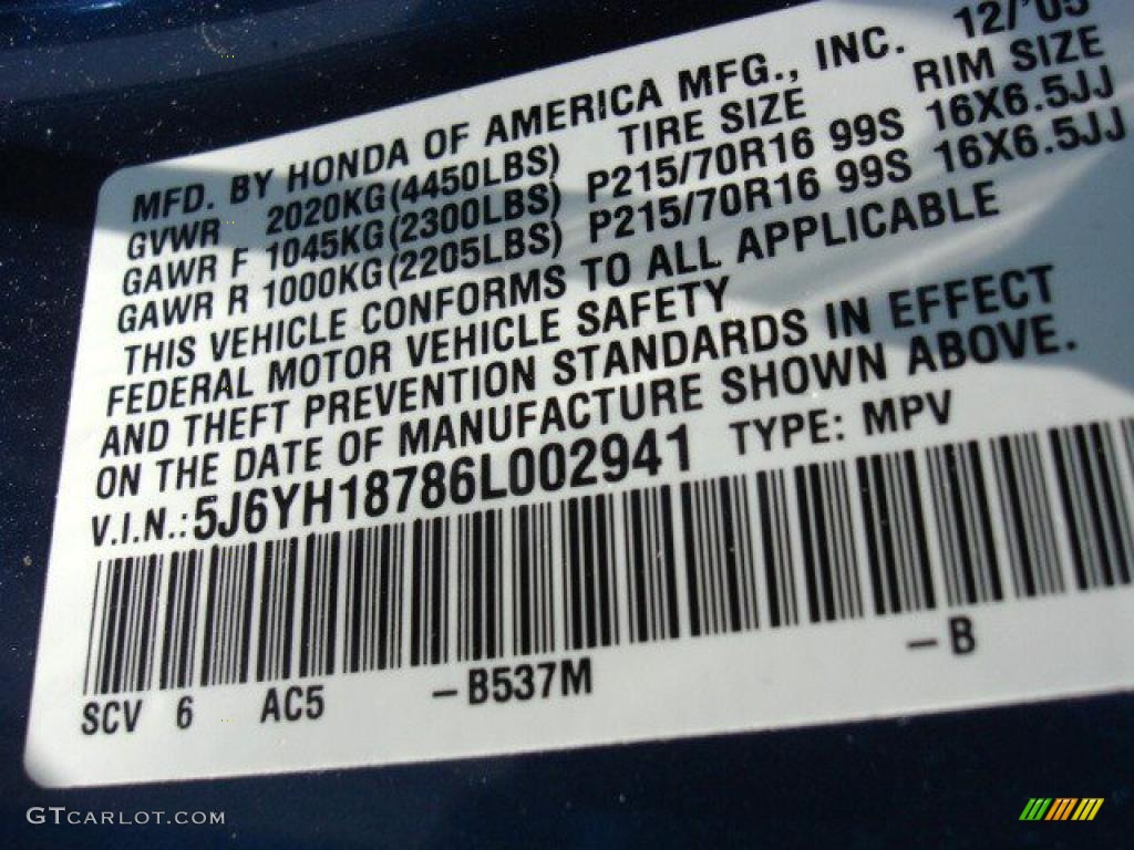 2006 Element Color Code B537M for Atomic Blue Metallic Photo #49822875
