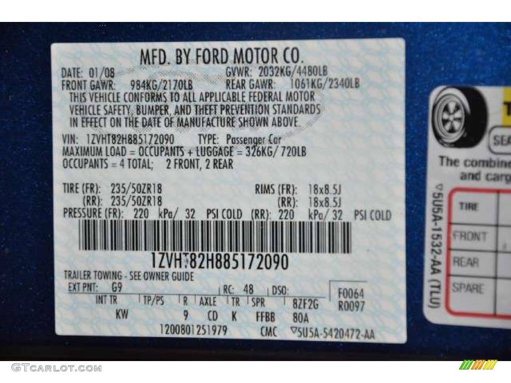 2008 Mustang Color Code G9 for Vista Blue Metallic Photo #49835742