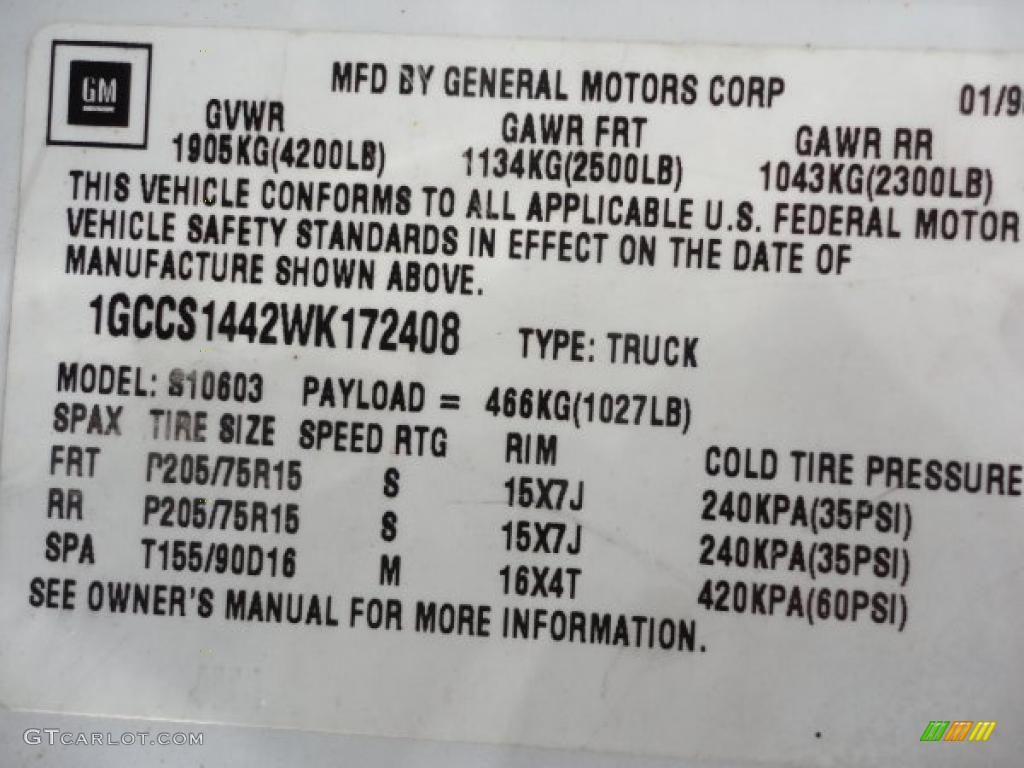 1998 S10 Regular Cab - Summit White / Beige photo #15