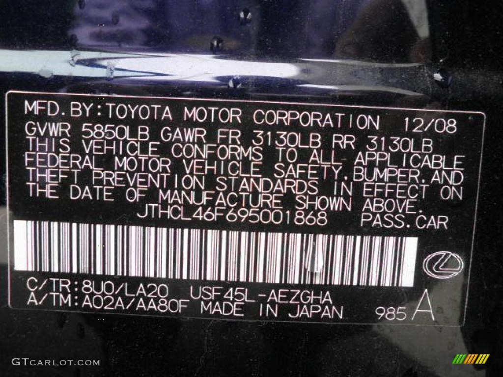 2009 LS Color Code 8U0 for Black Sapphire Blue Pearl Photo #49851952