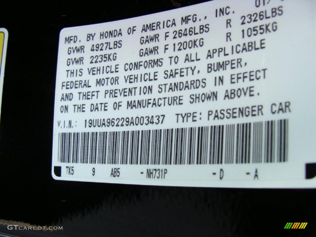 2009 TL Color Code NH731P for Crystal Black Pearl Photo #49852780