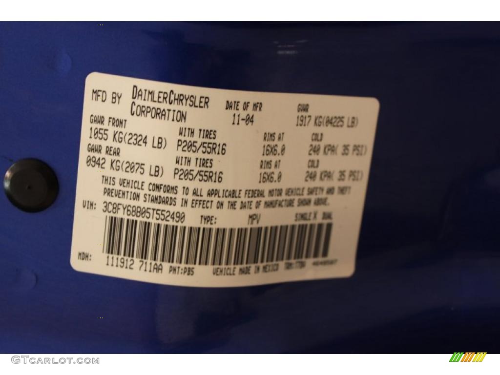 2005 Chrysler PT Cruiser Limited Color Code Photos