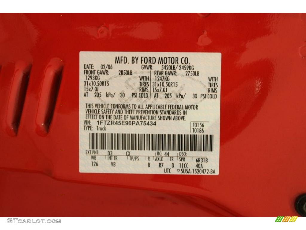 2006 Ranger Color Code D3 for Torch Red Photo #49858511