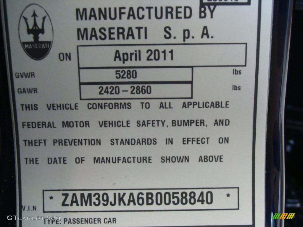 2011 Maserati Quattroporte S Info Tag Photo #49863521