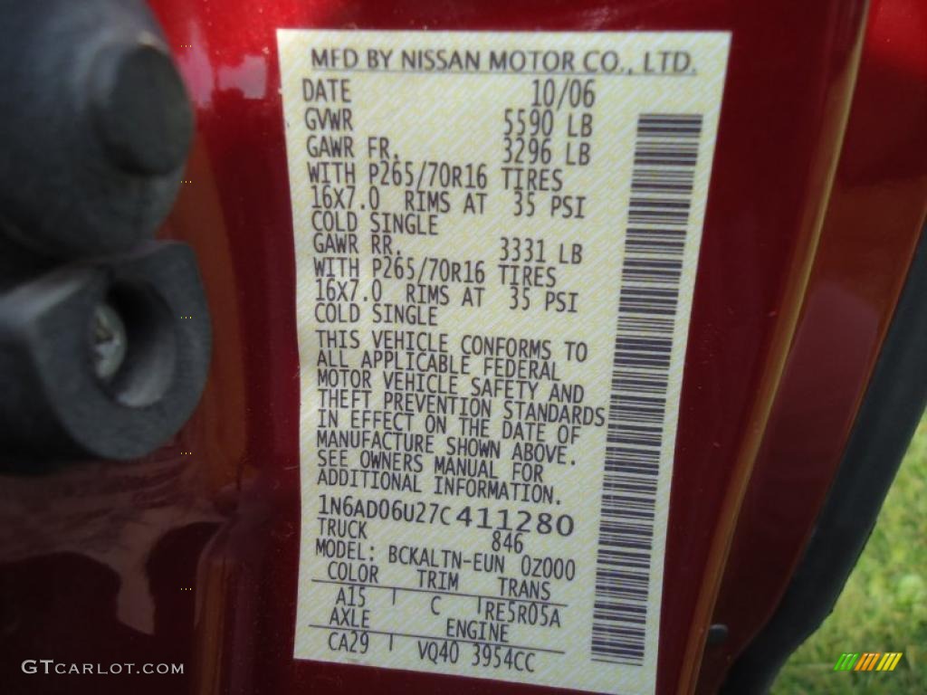 2007 Nissan Frontier SE King Cab Color Code Photos