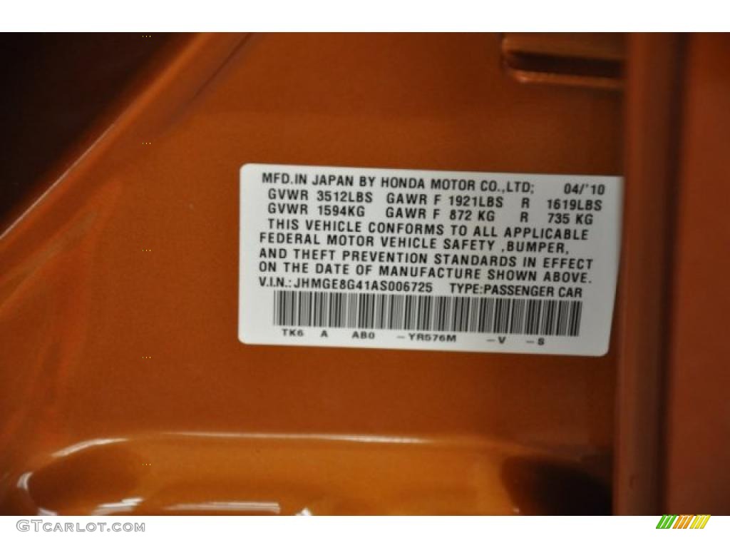 2010 Fit Color Code YR576M for Orange Revolution Metallic Photo #49864772